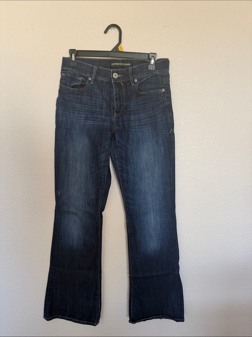 Express Dark Blue Mid Rise Mini Flare Jeans
